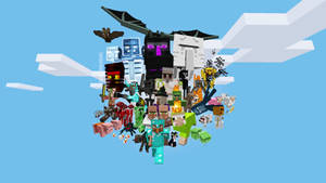 Fondo de pantalla de diversas criaturas de Minecraft reunidas sobre el cielo