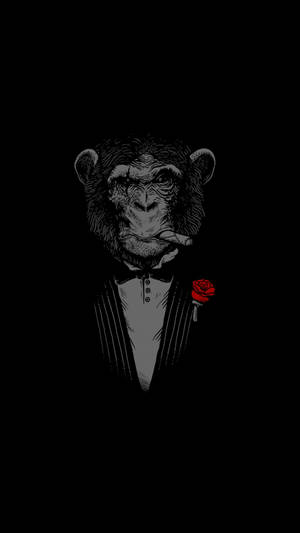 Fondo AMOLED de un mono fumando con esmoquin y una rosa prendida. — AMOLED Fondos de pantalla