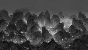 Fondo de pantalla de obra de arte de montañas en escala de grises. — 2560x1440 Fondos de pantalla