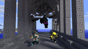 Fondo de pantalla de Minecraft con criaturas corriendo y villanos