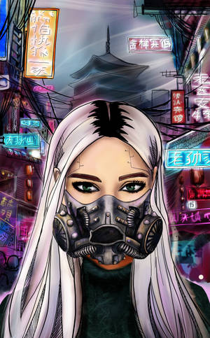 Mujer ficticia con máscara de Cyberpunk — Galaxy Tab S9 Fondos de pantalla