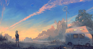 Fondo de pantalla niña caricatura granja amanecer