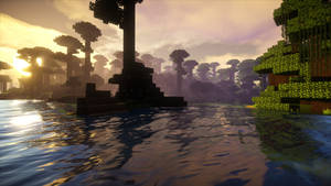 Fondo de pantalla HD de vista del bosque al atardecer en Minecraft