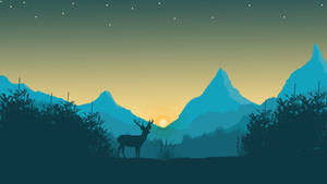 Fondo de pantalla azul minimalista de ciervo y montaña