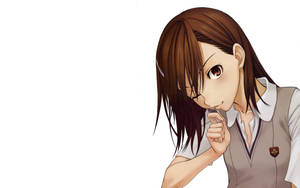 Fondo de pantalla de la chica anime Mikoto Misaka sosteniendo y besando una moneda
