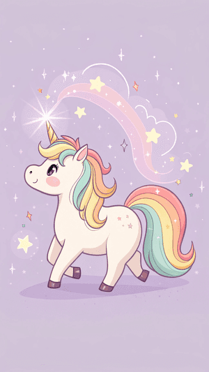 Unicornio, Arcoíris, Fantasía, Mágico, Lindo, Dibujos animados, Estrellas, Brillantina, Kawaii, Mítico