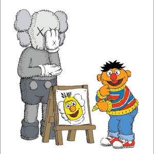 Fondo de pantalla de Uniqlo Ernie dibujando a Kaws con Bert — Huawei nova Flip Fondos de pantalla