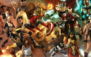 Personajes superhéroes de Marvel en un solo fondo.