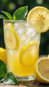 Un vaso alto de limonada con hielo y rodajas de limón, estética refrescante de bebida veraniega. — Estética de verano Fondos de pantalla