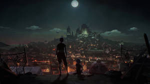 Vi observando la ciudad con Jinx en el escritorio