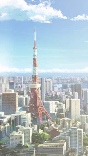 Vista aérea de la Torre de Tokio en anime — Japón GIF Fondos de pantalla