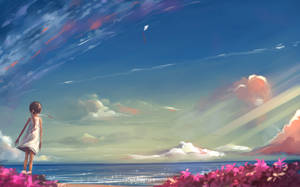 Fondo de pantalla anime 4K de vista oceánica de ensueño