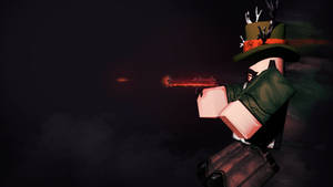 Gran fondo de pantalla de diseño de avatar vaquero en el juego en línea Roblox.
