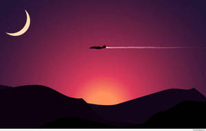 Fondo de pantalla minimalista de atardecer y avión