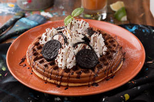 Fondo de pantalla de waffles con galletas y crema — 3:2 Fondos de pantalla