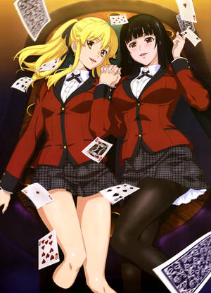 Fondo de pantalla de Kakegurui de los personajes Yumeko Jabami tomados de la mano con la compañera estudiante Mary Saotome. — OnePlus Pad 3 Fondos de pantalla