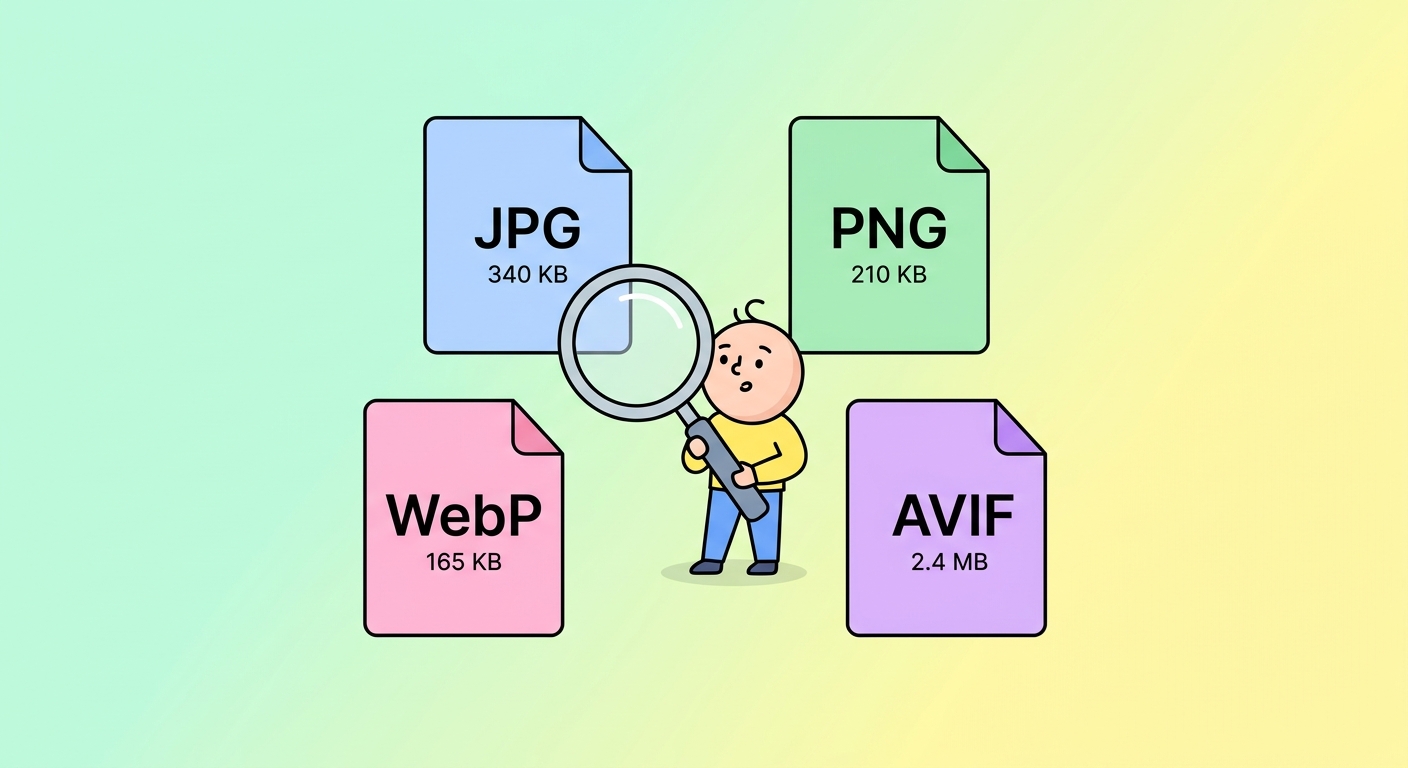 Guía rápida de formatos de imagen — JPG vs PNG vs WebP vs AVIF